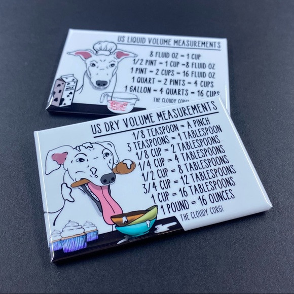 White Greyhound Dog Measuring Chart Magnet Set Cooking Baking Guide - Picture 4 of 4